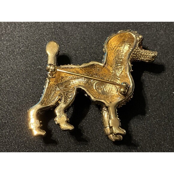 Vintage Kenneth J Lane Rhinestone Poodle Gold Tone, Rhinestone Brooch - Picture 5 of 6